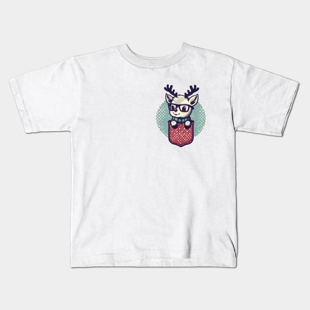 Kawaii christmas reindeer in pocket Kids T-Shirt by TomFrontierArt